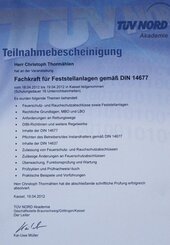 Christoph Thormählen, Fachkraft für Feststellanlagen gemäß DIN 14677