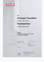 Christoph Thormählen, Praktische Umsetzung von Normen in der Elektroinstallation
